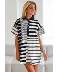 Azura Exchange - Gestreepte Casual Jurk Met Korte Mouwen - Lyst