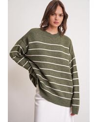 MixRay - Gestreifter Rundhals Entspannt Geschnittener Strickpullover - Lyst