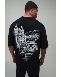 BoohooMAN - Oversized Interlock Monaco Sketch Print Extended Neck T-Shirt Cotton - Lyst