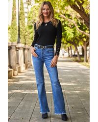 Sosandar - Mid Raw Hem Kick Flare Jeans Cotton - Lyst