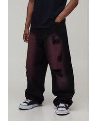 BoohooMAN - Tinted Rip & Repair Baggy Fit Jeans Cotton - Lyst