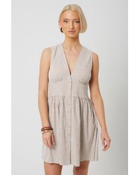 Brave Soul - Stripe Sleeveless Mini Dress With Button Details - Lyst