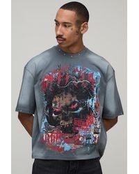 BoohooMAN - Oversized Boxy Embellished Washed Gothic Print T-Shirt - Lyst