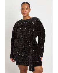 Boohoo - Plus Velvet Sequin Tie Waist Mini Dress - Lyst