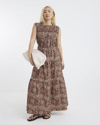 River Island - Maxi Dress Leopard Drawstring Tiered Cotton - Lyst