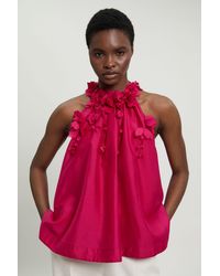 Karen Millen - Floral Applique Woven Halter Blouse - Lyst