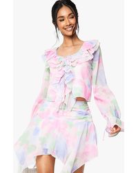 Boohoo - Floral Chiffon Hanky Hem Mini Skirt - Lyst