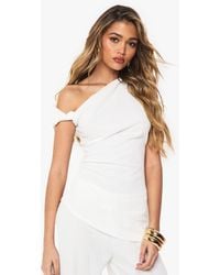 Boohoo - Textured Off Shoulder Ruched Top - Lyst