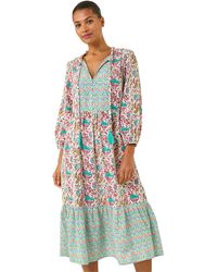 Roman - Tie Front Frill Midi Dress - Lyst