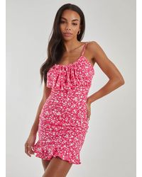 Pink Vanilla - Ruched Front Ditsy Floral Mini Dress - Lyst