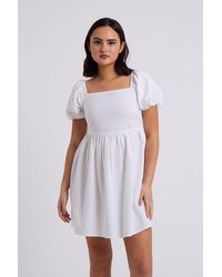 Urban Bliss - Linen Blend Lace Up Mini Smock Dress - Lyst
