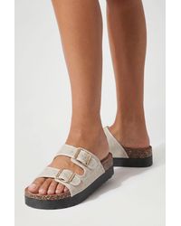Boohoo - Contrast Detail Double Buckle Flatform Sliders - Lyst