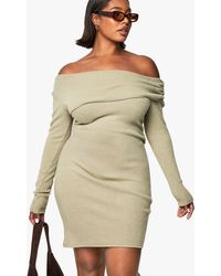 Boohoo - Plus Soft Rib Asymmetric Ruched Bodycon Dress - Lyst