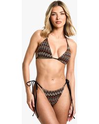 Boohoo - Knitted Zig Zag Tie Side Bikini Bottoms - Lyst