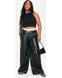 Boohoo - Plus Satin Boxer Waistband Wide Leg Trouser - Lyst
