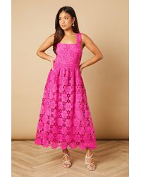 Oasis - Petite Floral Lace Detail Square Neck Midi Dress - Lyst