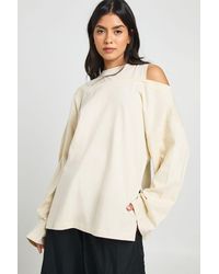 Boohoo - Heavy Cotton Oversized T-Shirt With Cold Shoulder - Lyst