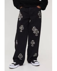 BoohooMAN - Tall Baggy Leopard Cross Applique Jeans - Lyst