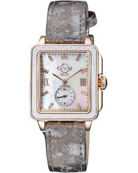 Gv2 - Bari Mother Of Pearl Dial Swiss Quartz Diamonds Floral Leather Watch - Lyst