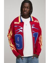 BoohooMAN - Oversized Boxy Moto Varsity Knitted Harrington Jacket - Lyst