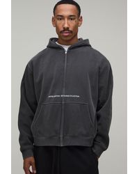 BoohooMAN - Oversized Boxy Limited Edition Washed Zip Through Hoodie - Lyst