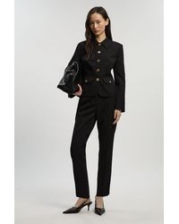 Karen Millen - Petite Textured Compact Stretch Tailored Straight Leg Trouser - Lyst