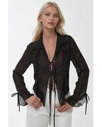Hiccup - V-Neck Tie-Detail Long Sleeve Ruffle Blouse With Bow - Lyst