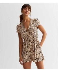 Gini London - Animal Print Belted Wrap Playsuit - Lyst