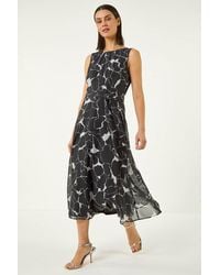 Roman - Chiffon Floral Pleat Neck Dress - Lyst