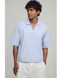 BoohooMAN - Oversized Boxy Poplin Check V-Neck Polo - Lyst