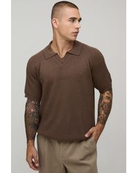 BoohooMAN - Regular Fit Raglan Ribbed Knitted Polo - Lyst