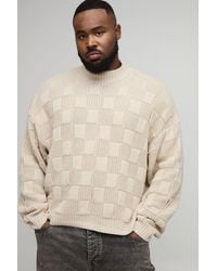 BoohooMAN - Plus Oversized Roll Neck Rib Mixed Cable Knitted Jumper - Lyst