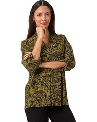 Roman - Paisley Print Pleat V-Neck Stretch Top - Lyst