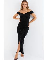 Quiz - Black Glitter Velvet Maxi Dress - Lyst