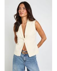 Boohoo - Linen Look Single Button Waistcoat - Lyst