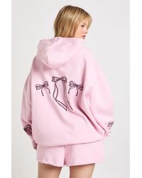 Boohoo - Petite Embroidered Bow Hooded Short Tracksuit - Lyst