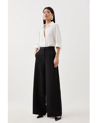 Karen Millen - Premium Woven Viscose Crepe Wide Leg Trouser - Lyst