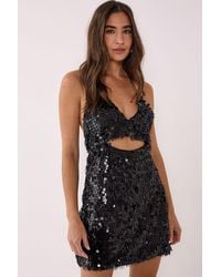 Nasty Gal - Disc Tassel Sequin Cut Out Halter Neck Mini Dress - Lyst