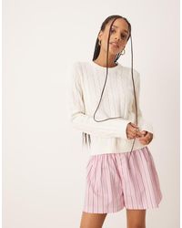 Gina Tricot - Cotton Blend Knit Sweater With Crew Neck - Lyst