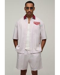 BoohooMAN - Contrast Collar Boxy Oversized Stripe Shirt & Short Set - Lyst