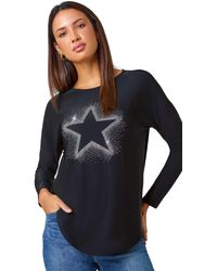 Roman - Embellished Star Print Stretch Top - Lyst