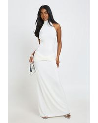 Boohoo - High Neck Scarf Wrap Waist Maxi Column Dress - Lyst
