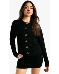 Boohoo - Borg Knitted Pocket Detail Crop Cardigan And Mini Skirt Set - Lyst