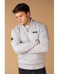 Firetrap - Cotton Rich Pique Funnel Neck Half Zip Jumper - Lyst