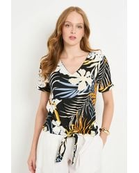 Wallis - Tropical Jersey Tie Detail V Neck T Shirt - Lyst