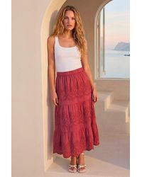 Roman - Broderie Elastic Waist A Line Tiered Midi Skirt - Lyst