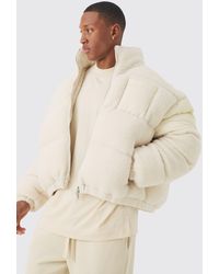 BoohooMAN - Borg & Nylon Funnel Neck Puffer - Lyst
