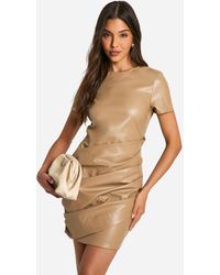 Boohoo - Pu Wrap Ruched T-Shirt Mini Dress - Lyst