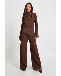 Boohoo - Draped Asymmetric Top & Wide Leg Trouser Co-Ord - Lyst