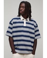 BoohooMAN - Oversized Boxy Sport Embroidered Stripe Rugby Polo - Lyst